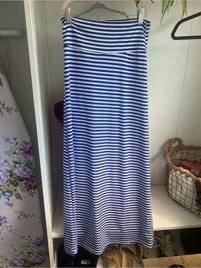 Blue and White Striped Stretchy Maxi Skirt